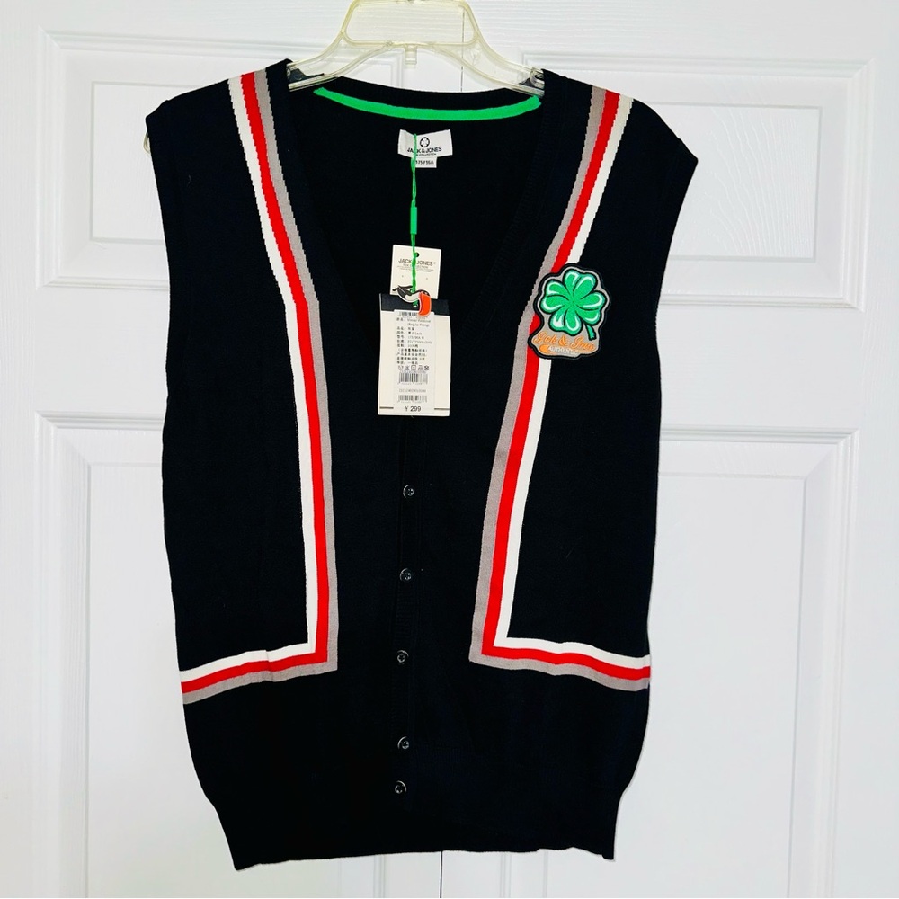 Jack & Jones Black Cardigan with Green and Red Accents
